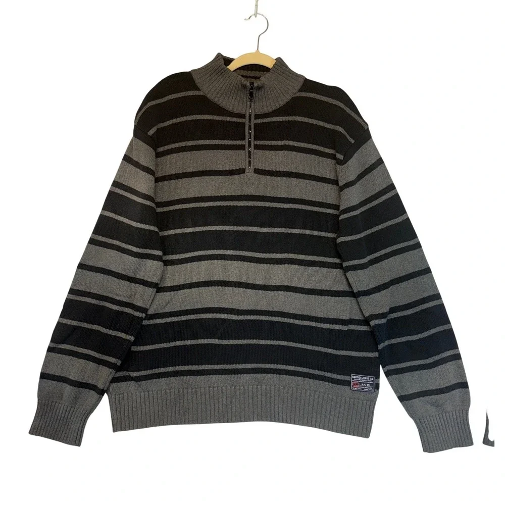 Nautica Quarter Zip Striped 100% Cotton Sweater Pullover Y2K 90s Retro XL